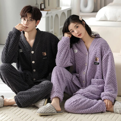 2024 Coral Fleece Couple Pajama Set – Winter Loungewear