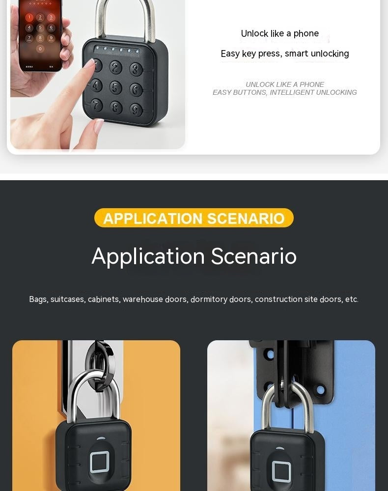 Fingerprint Lock Padlock Household Waterproof & Password