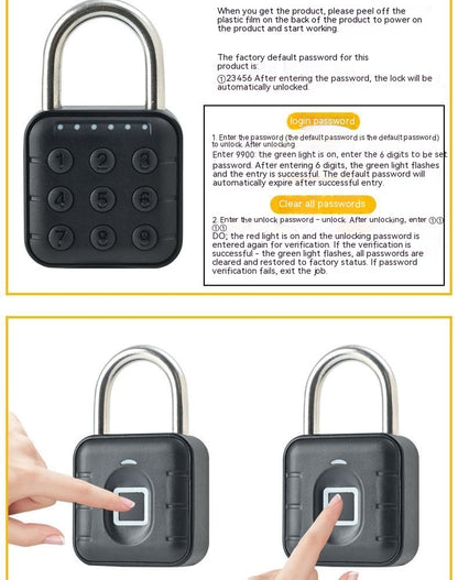 Fingerprint Lock Padlock Household Waterproof & Password