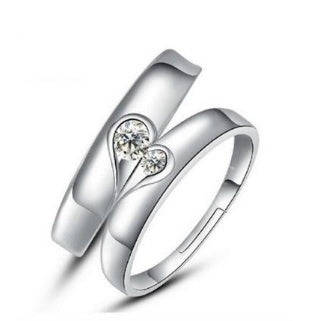 Silver heart diamond ring couple love wedding ring