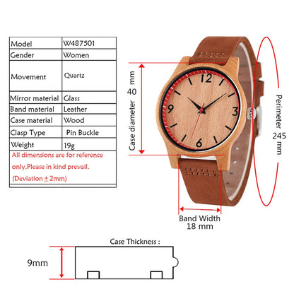 Cherry Wood/Bamboo Watches Fashion Minimalist Women's Watch