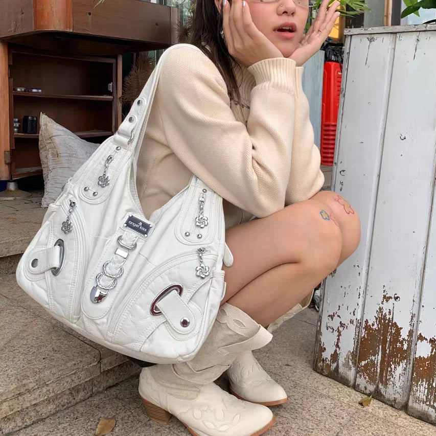 JIAERDI Vintage Brown Y2K Handbag – Trendy Retro Style