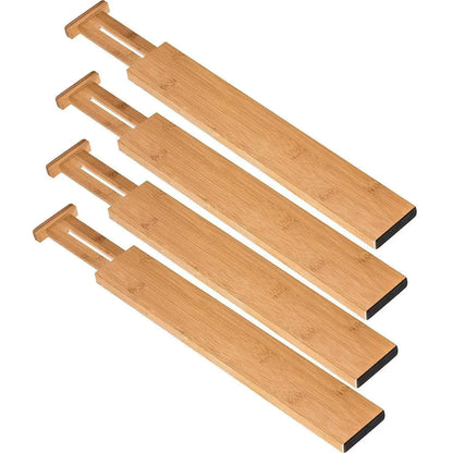 Adjustable Bamboo Kitchen Drawer Dividers – 4-Pack, Spring-Loaded