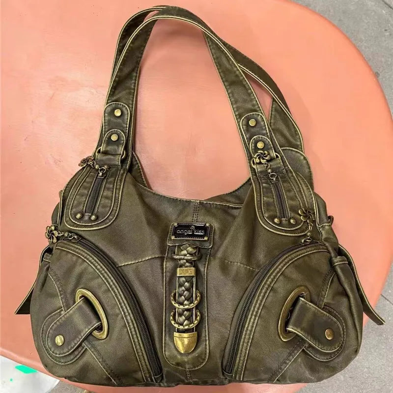 JIAERDI Vintage Brown Y2K Handbag – Trendy Retro Style