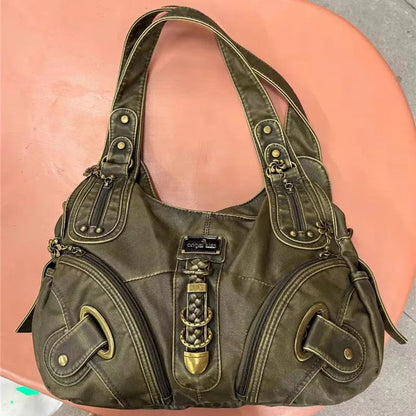 JIAERDI Vintage Brown Y2K Handbag – Trendy Retro Style