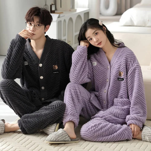 2024 Coral Fleece Couple Pajama Set – Winter Loungewear