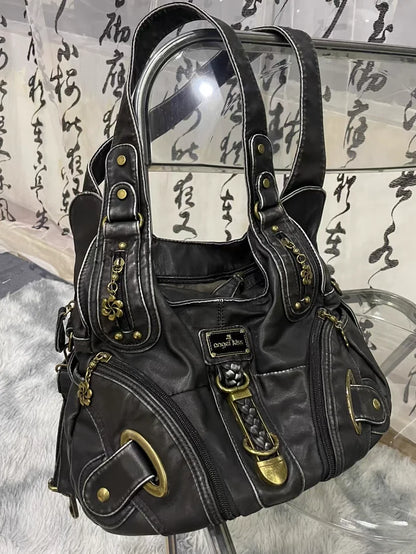 JIAERDI Vintage Brown Y2K Handbag – Trendy Retro Style
