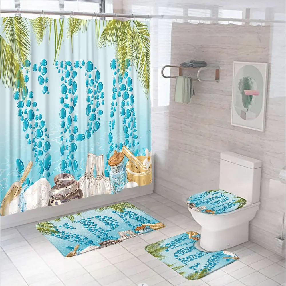 Spa Zen Stone Bamboo Leaves Shower Curtain Sets