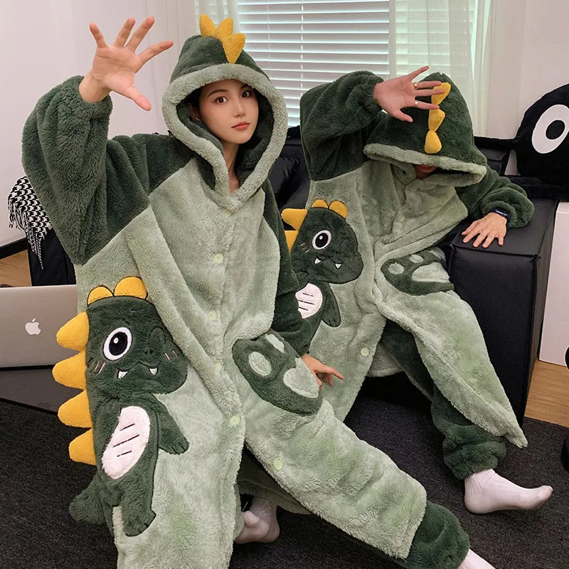 Kuromi & Pochacco Couple Pajama Set – Winter Coral Fleece Sleepwear