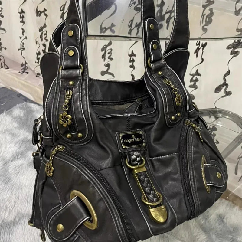 JIAERDI Vintage Brown Y2K Handbag – Trendy Retro Style