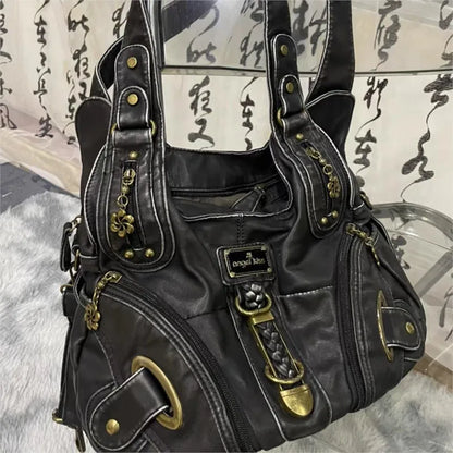 JIAERDI Vintage Brown Y2K Handbag – Trendy Retro Style