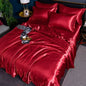 Nordic Satin Silk Bedding Set with Duvet Cover Bed Sheet Pillowcases Luxury