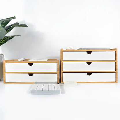 Bamboo Desktop Storage Box – Double-Layer Organizer for Jewelry & Office