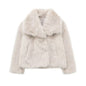 TRAFZA Women Fashion Cropped Faux Fur Jacket Coat