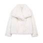 TRAFZA Women Fashion Cropped Faux Fur Jacket Coat