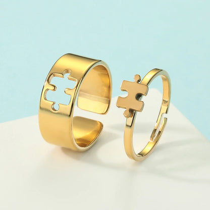 Kinitial Stainless Steel Puzzle Promise Ring For Couple