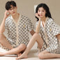 Bear Cartoon Summer Couple Pajama Set – Cotton Kimono Shorts