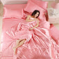 Nordic Satin Silk Bedding Set with Duvet Cover Bed Sheet Pillowcases Luxury