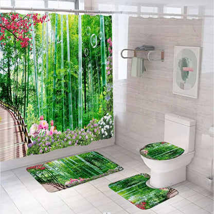 Spa Zen Stone Bamboo Leaves Shower Curtain Sets