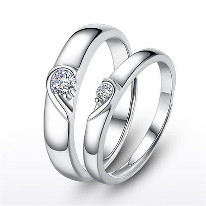 Silver heart diamond ring couple love wedding ring