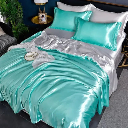 Nordic Satin Silk Bedding Set with Duvet Cover Bed Sheet Pillowcases Luxury