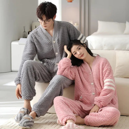 2024 Coral Fleece Couple Pajama Set – Winter Loungewear