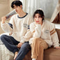 Bear Cartoon Flannel Couple Pajama Set – Warm Winter Loungewear