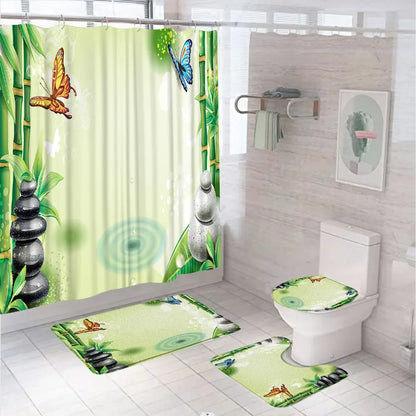 Spa Zen Stone Bamboo Leaves Shower Curtain Sets