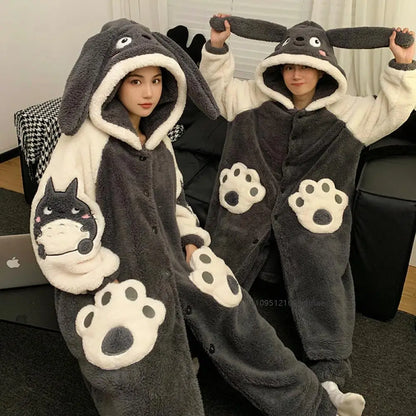 Kuromi & Pochacco Couple Pajama Set – Winter Coral Fleece Sleepwear