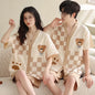 Bear Cartoon Summer Couple Pajama Set – Cotton Kimono Shorts