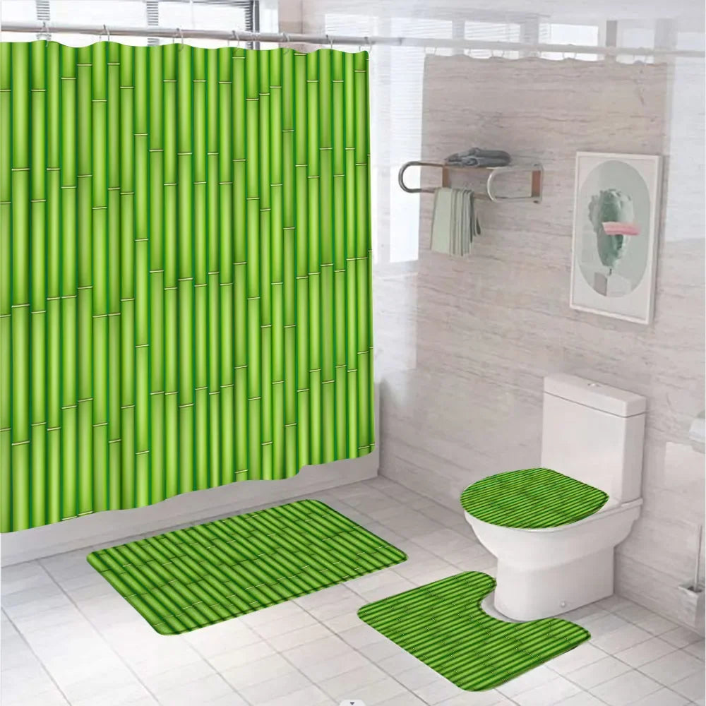 Spa Zen Stone Bamboo Leaves Shower Curtain Sets