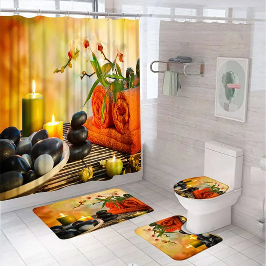 Spa Zen Stone Bamboo Leaves Shower Curtain Sets