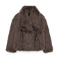 TRAFZA Women Fashion Cropped Faux Fur Jacket Coat