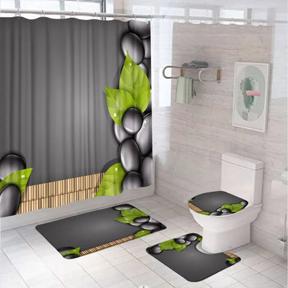 Spa Zen Stone Bamboo Leaves Shower Curtain Sets