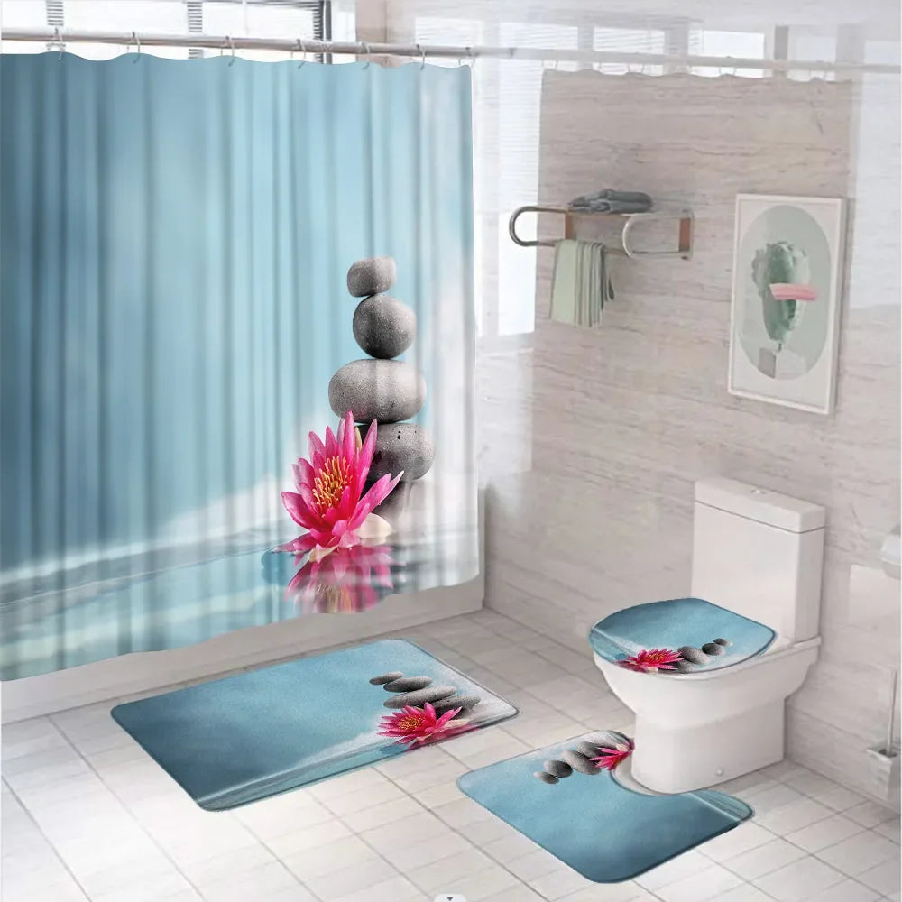 Spa Zen Stone Bamboo Leaves Shower Curtain Sets