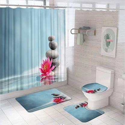 Spa Zen Stone Bamboo Leaves Shower Curtain Sets