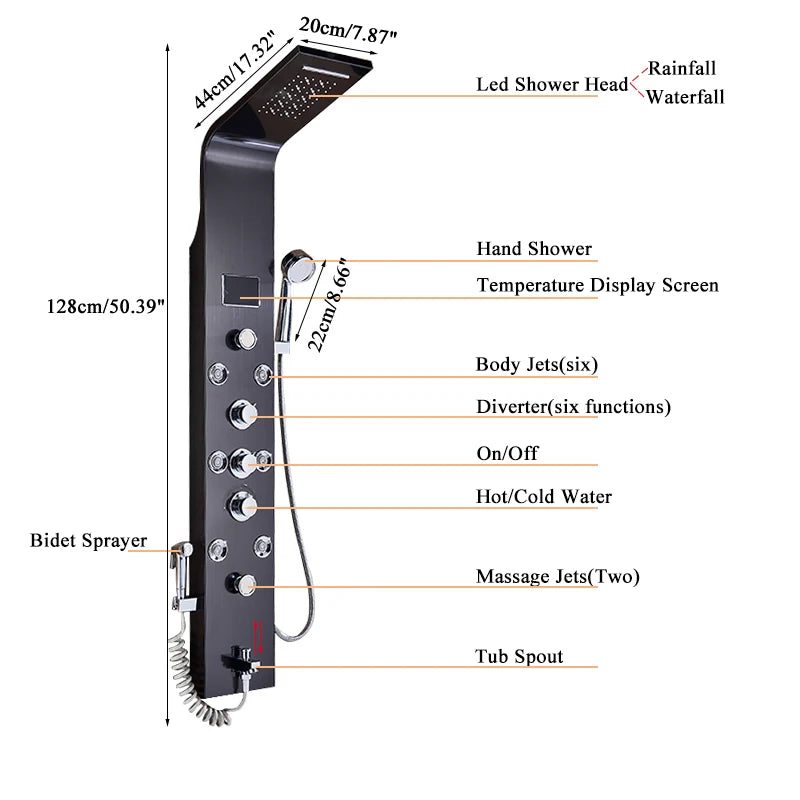 Luxury Bathroom Shower Panel Waterfall Rainfall Shower Head