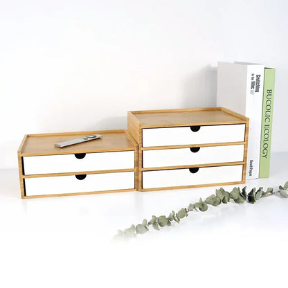 Bamboo Desktop Storage Box – Double-Layer Organizer for Jewelry & Office