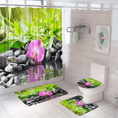 Spa Zen Stone Bamboo Leaves Shower Curtain Sets