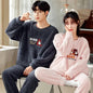 Bear Cartoon Flannel Couple Pajama Set – Warm Winter Loungewear