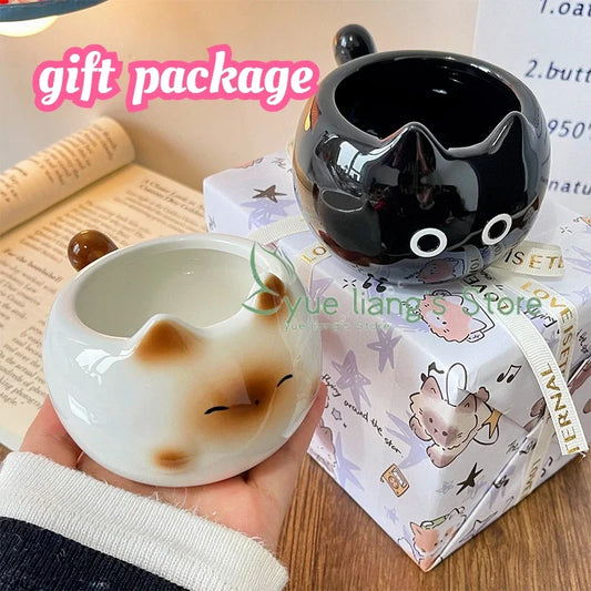 Siamese Cat Cup Cute Cartoon Ceramic Cupwith Lid Spoon Water Cup Couple Mug Creative Funny Gift for Friends' Birthday