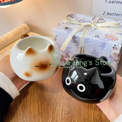 Siamese Cat Cup Cute Cartoon Ceramic Cupwith Lid Spoon Water Cup Couple Mug Creative Funny Gift for Friends' Birthday