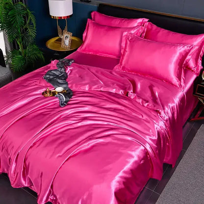 Nordic Satin Silk Bedding Set with Duvet Cover Bed Sheet Pillowcases Luxury
