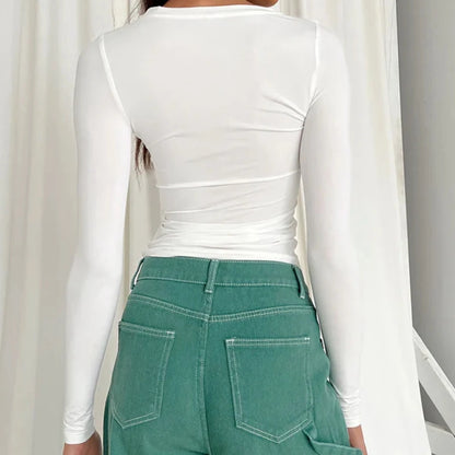 Woman Clothing Long Sleeve T-shirt Slim Fit Tops