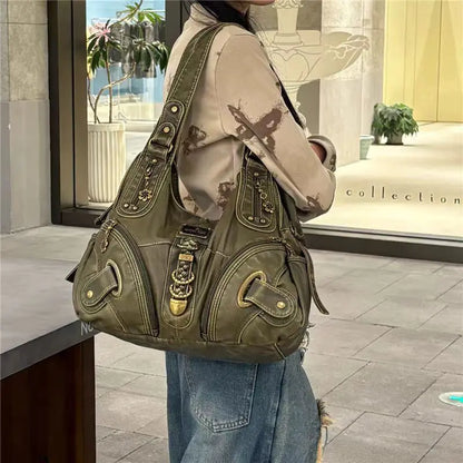 JIAERDI Vintage Brown Y2K Handbag – Trendy Retro Style