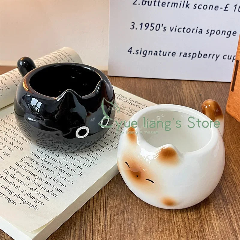 Siamese Cat Cup Cute Cartoon Ceramic Cupwith Lid Spoon Water Cup Couple Mug Creative Funny Gift for Friends' Birthday