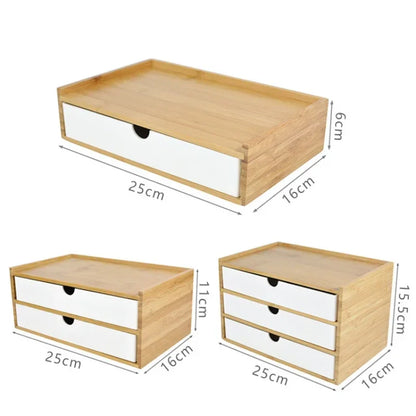 Bamboo Desktop Storage Box – Double-Layer Organizer for Jewelry & Office