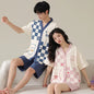 Bear Cartoon Summer Couple Pajama Set – Cotton Kimono Shorts
