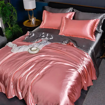 Nordic Satin Silk Bedding Set with Duvet Cover Bed Sheet Pillowcases Luxury