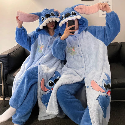 Kuromi & Pochacco Couple Pajama Set – Winter Coral Fleece Sleepwear